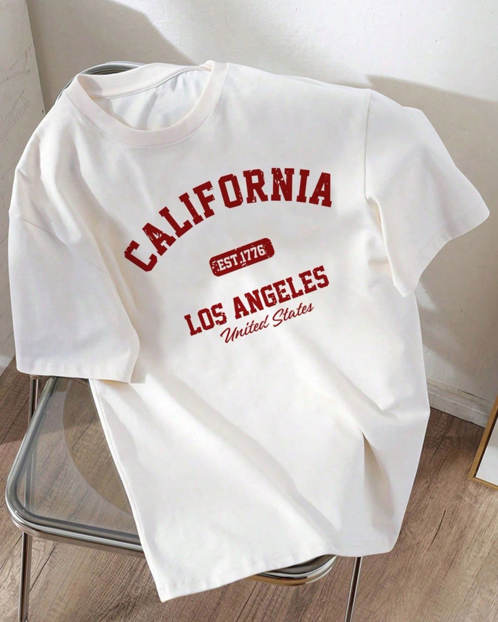 LA California Graphic Drop Shoulder Oversized T-shirt White