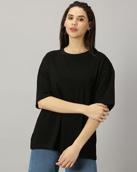 Womens Basic Oversized Drop Shoulder Tee Black