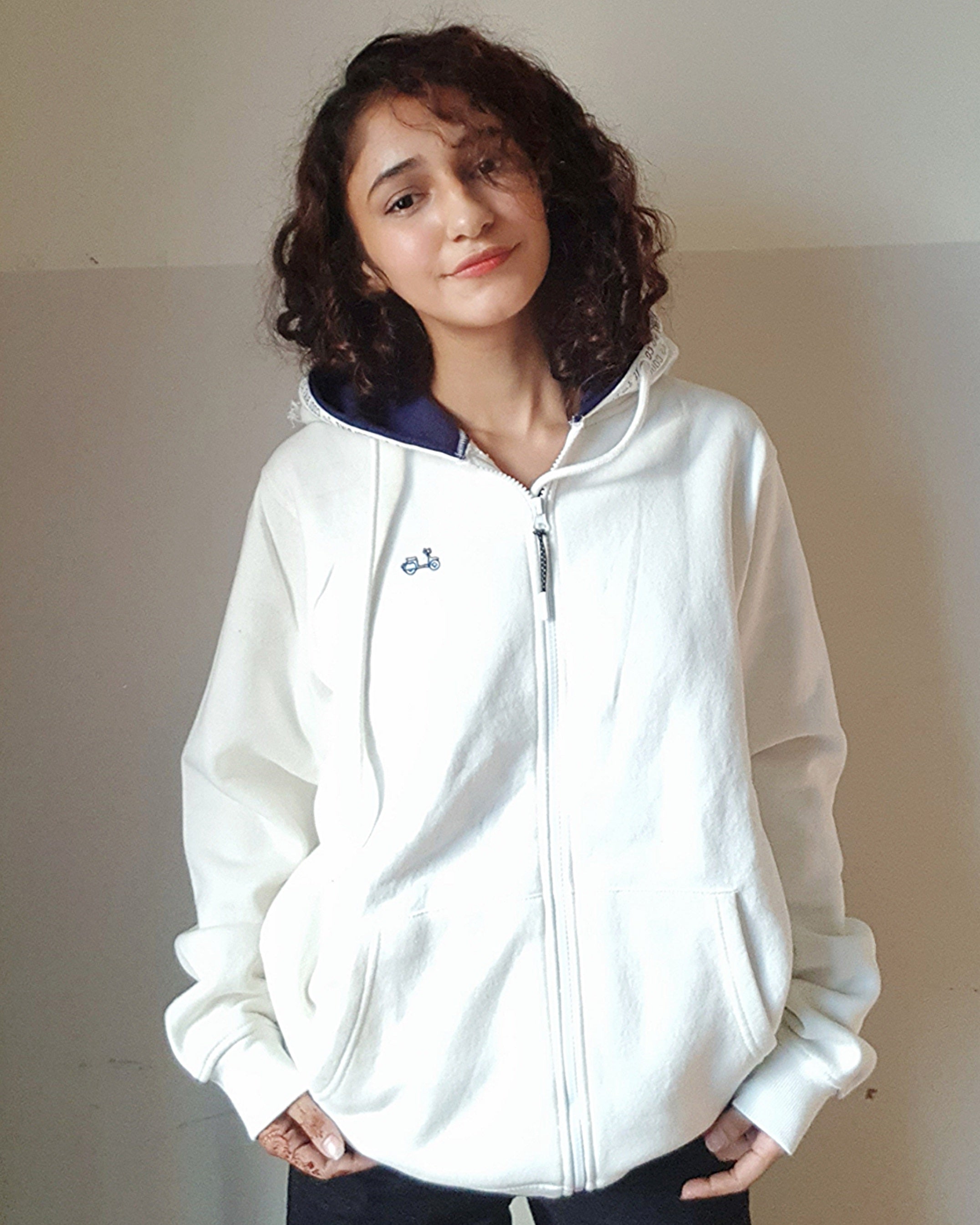 Cool Vibe White Contrast Hooded Pull Over Zipper