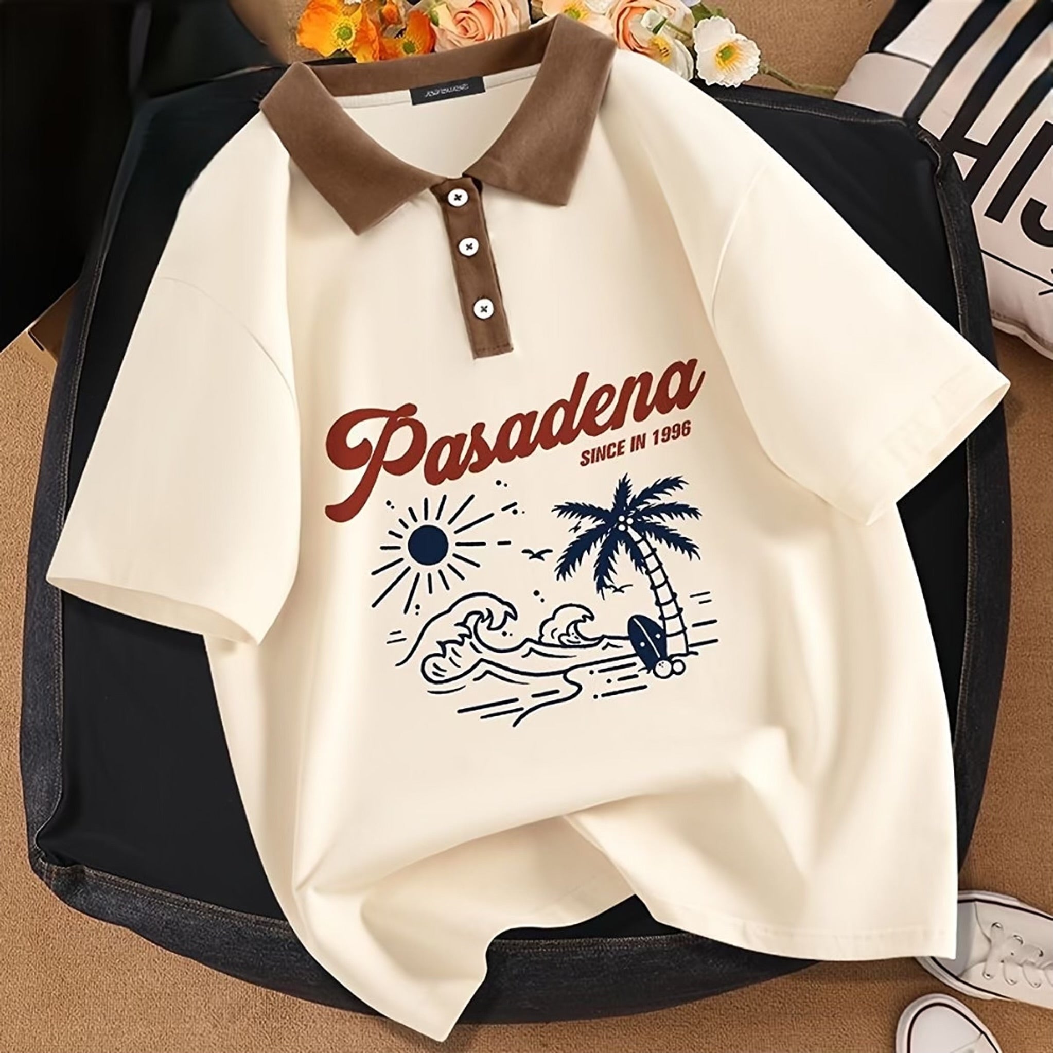 Hombres Camisa Drop Shoulder Polo Shirt Beach