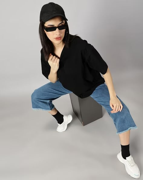 Womens Basic Oversized Drop Shoulder Tee Black