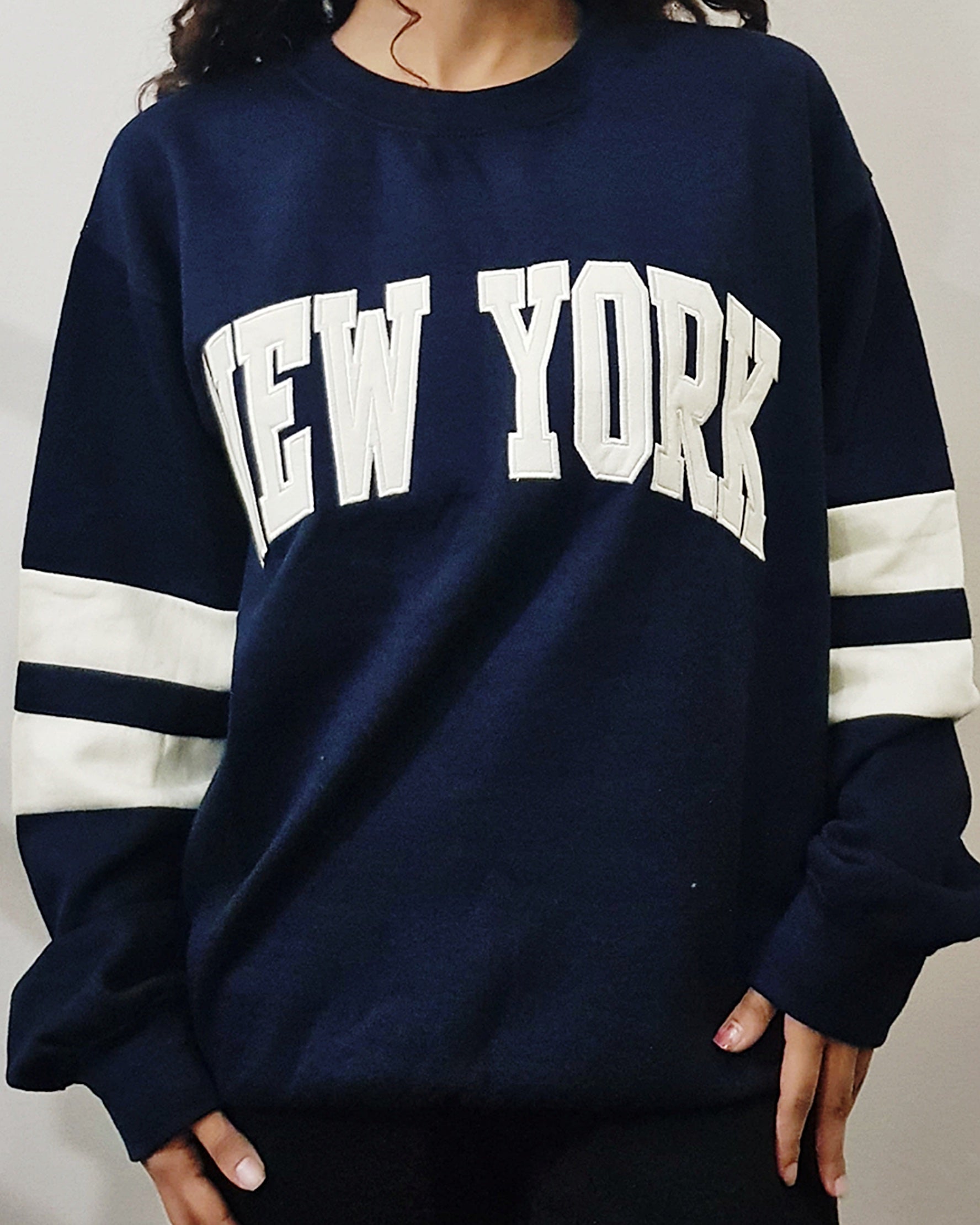 New York Embroidered Contrast sleeve Sweatshirt