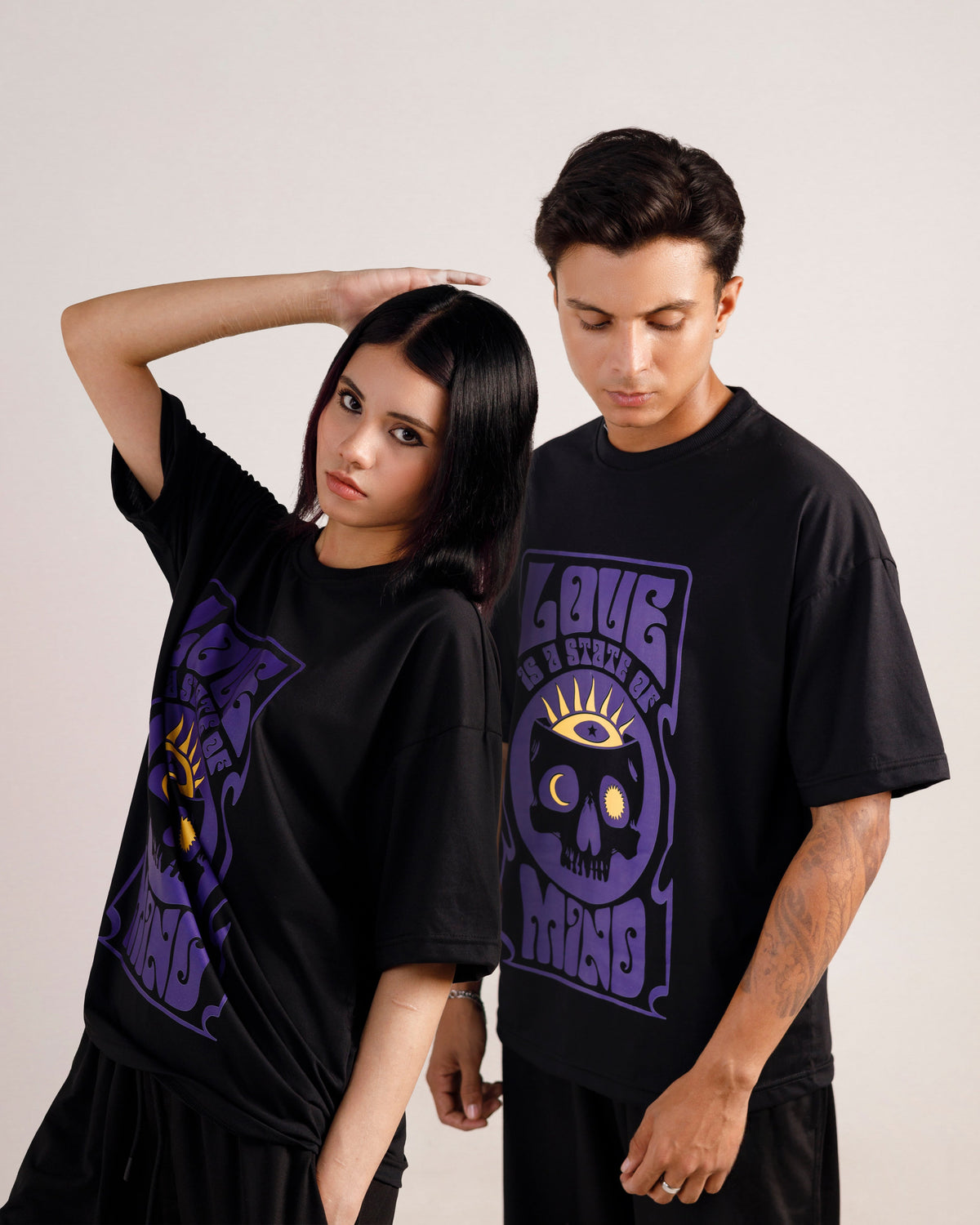 State Of Mind Graphic Drop Shoulder Oversized Tee Black