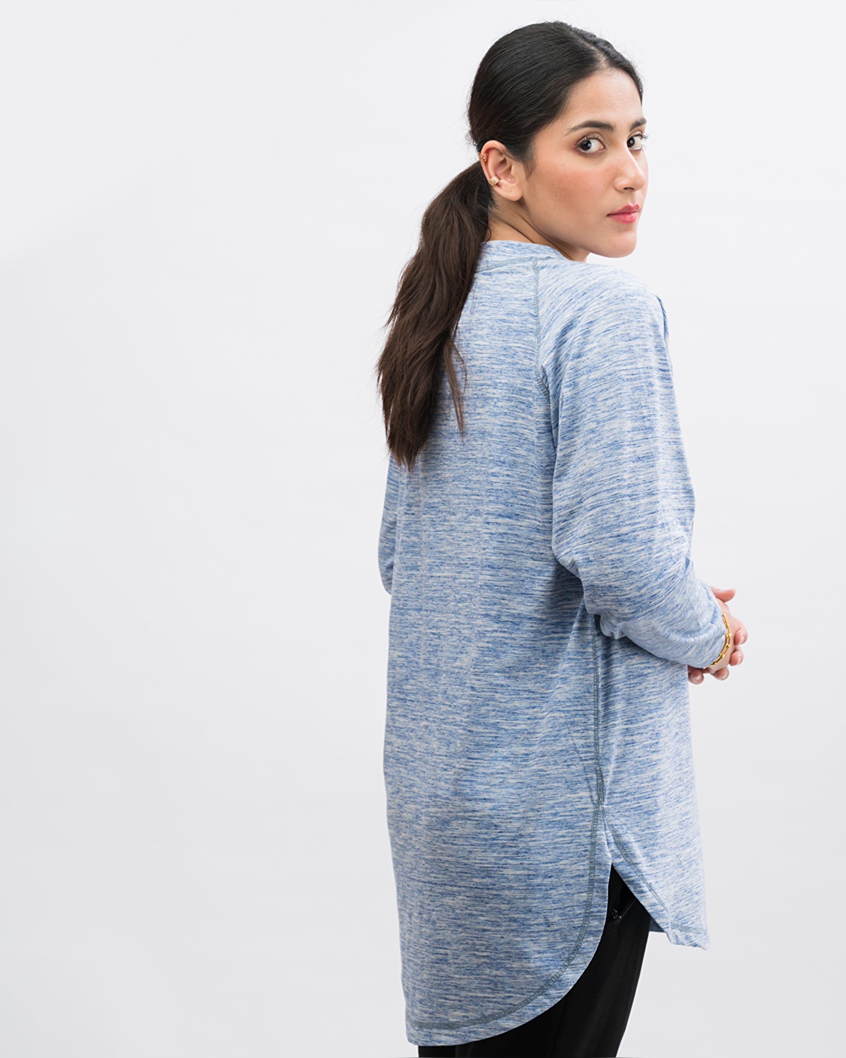 Henley Style R Athletic Long Sleeve Oversized Tee Blue