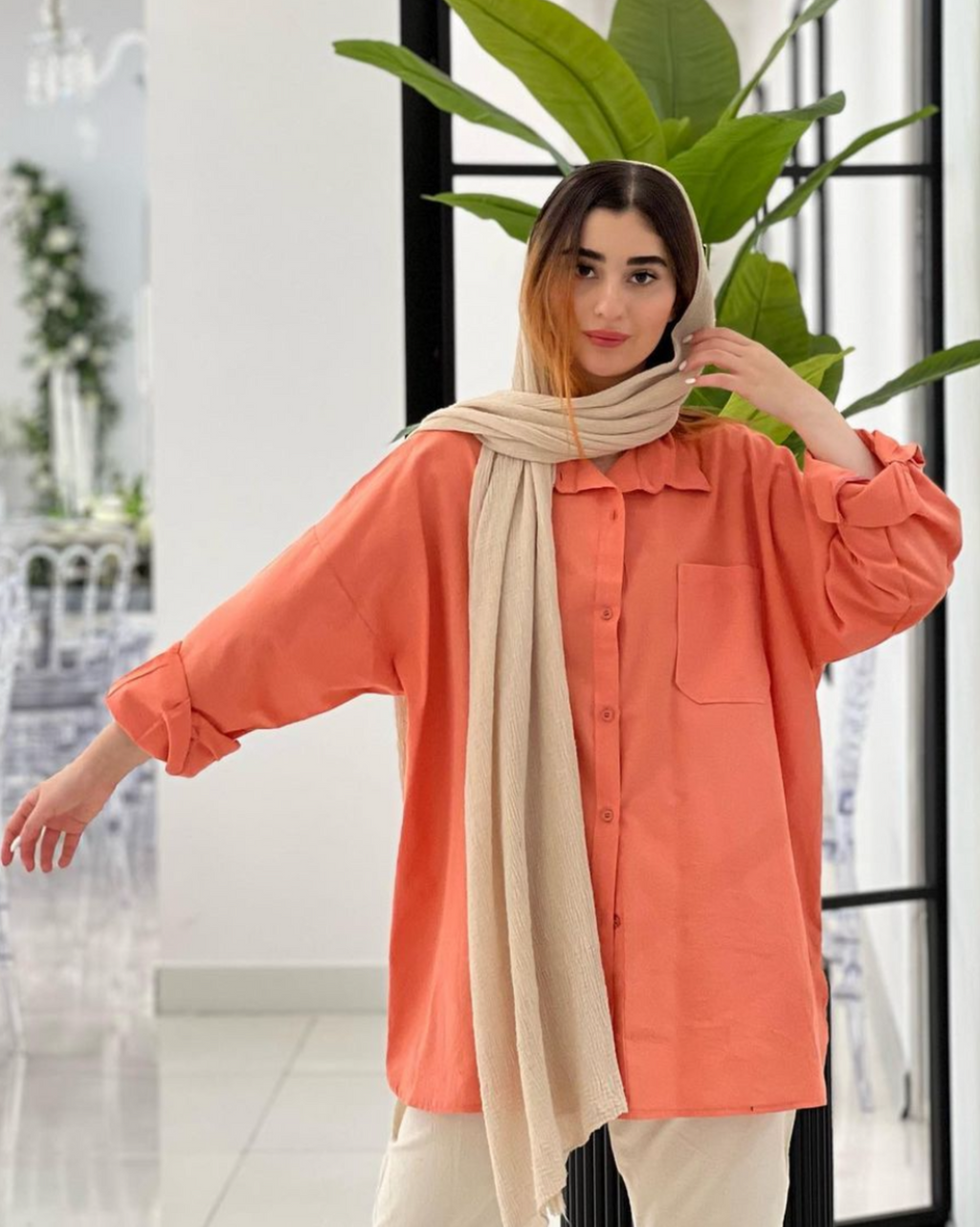 Button Up Pumpkin Orange Oversized Shirt