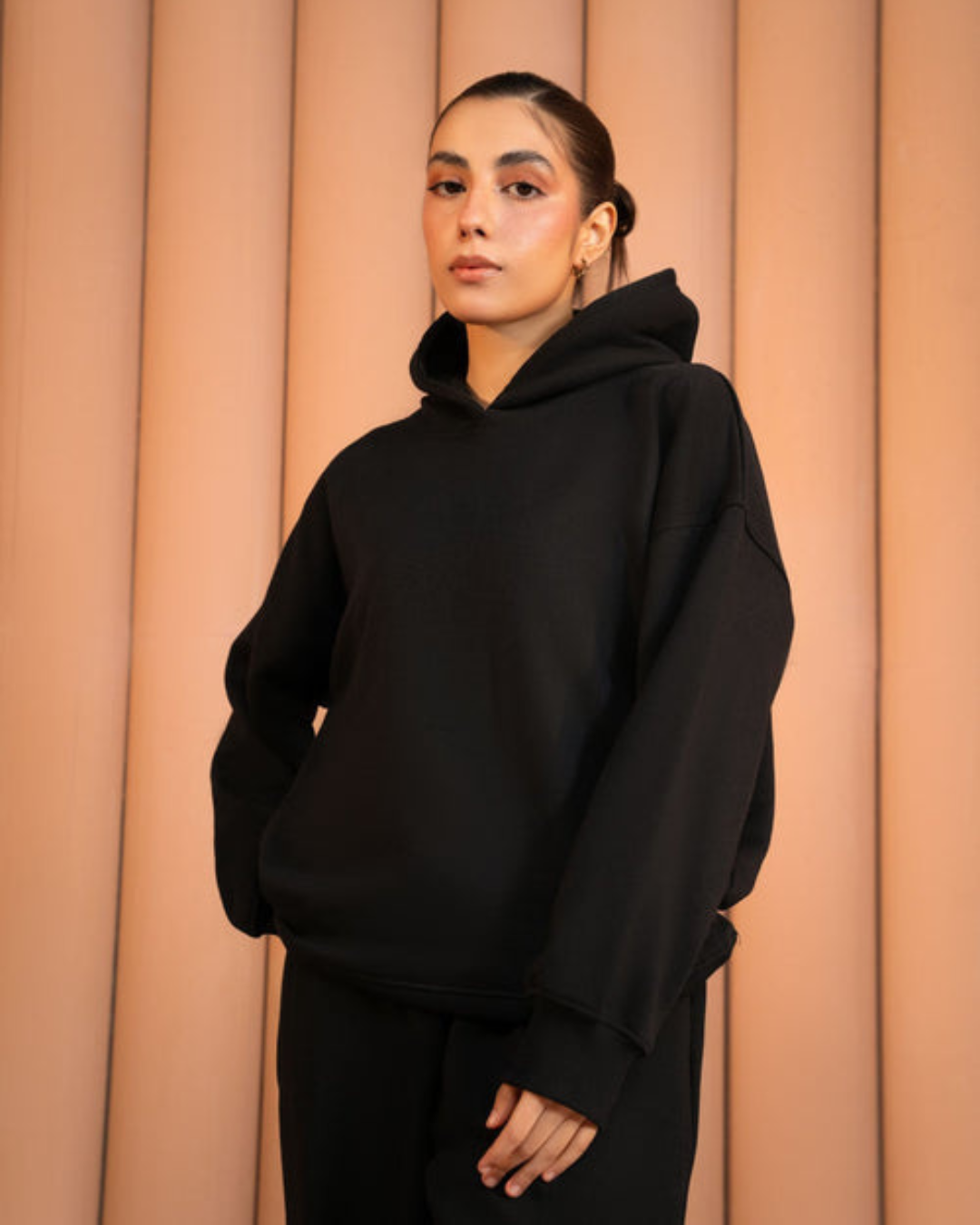Soft Fleece Relaxed-Fit Black Hoodie