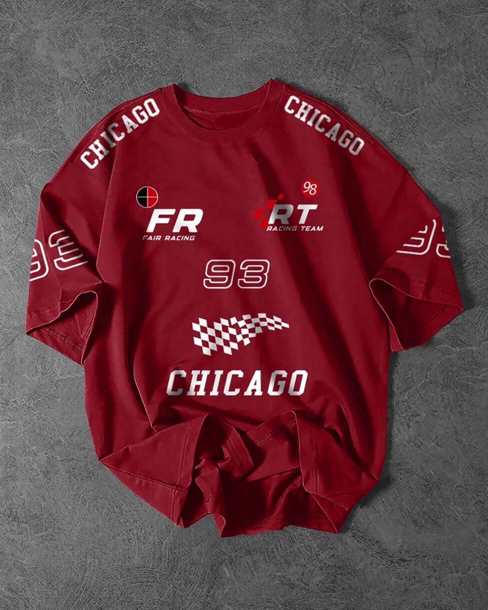 Team FR Chicago Graphic Drop Shoulder Oversized T-shirt Maroon
