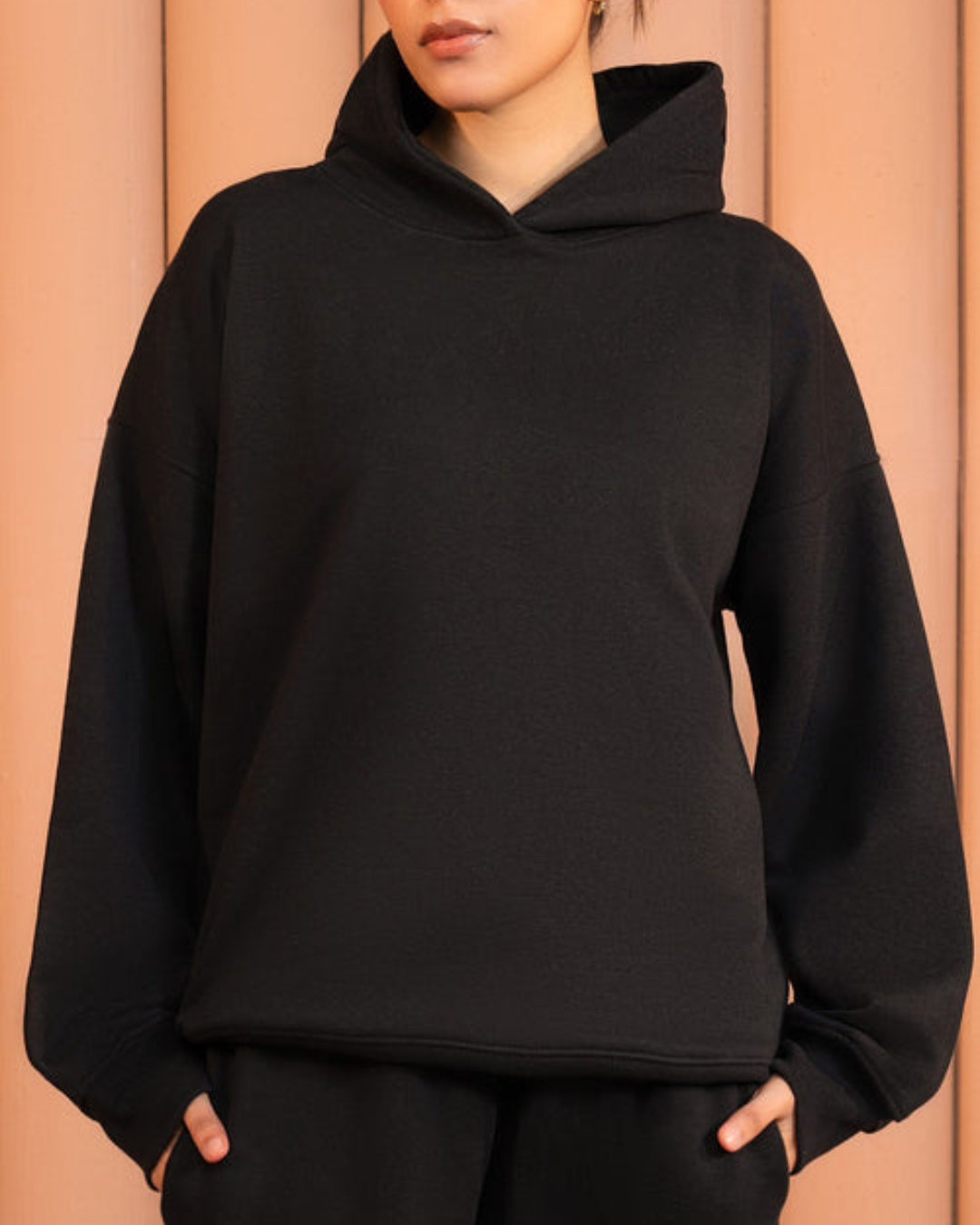 Soft Fleece Relaxed-Fit Black Hoodie