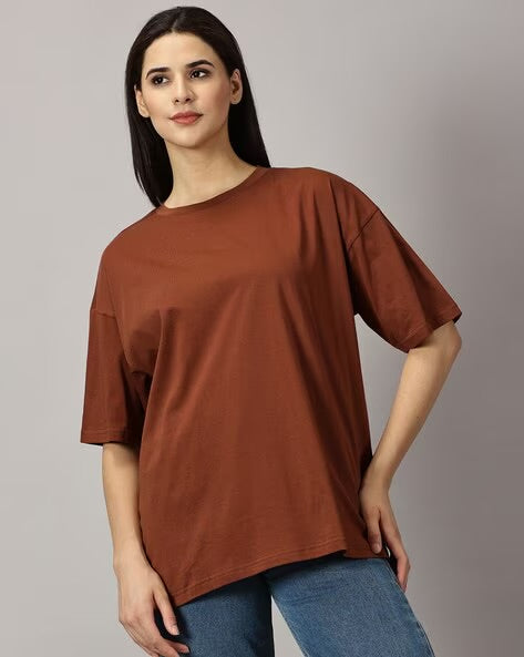 Womens Basic Oversized Drop Shoulder Tee Brownie