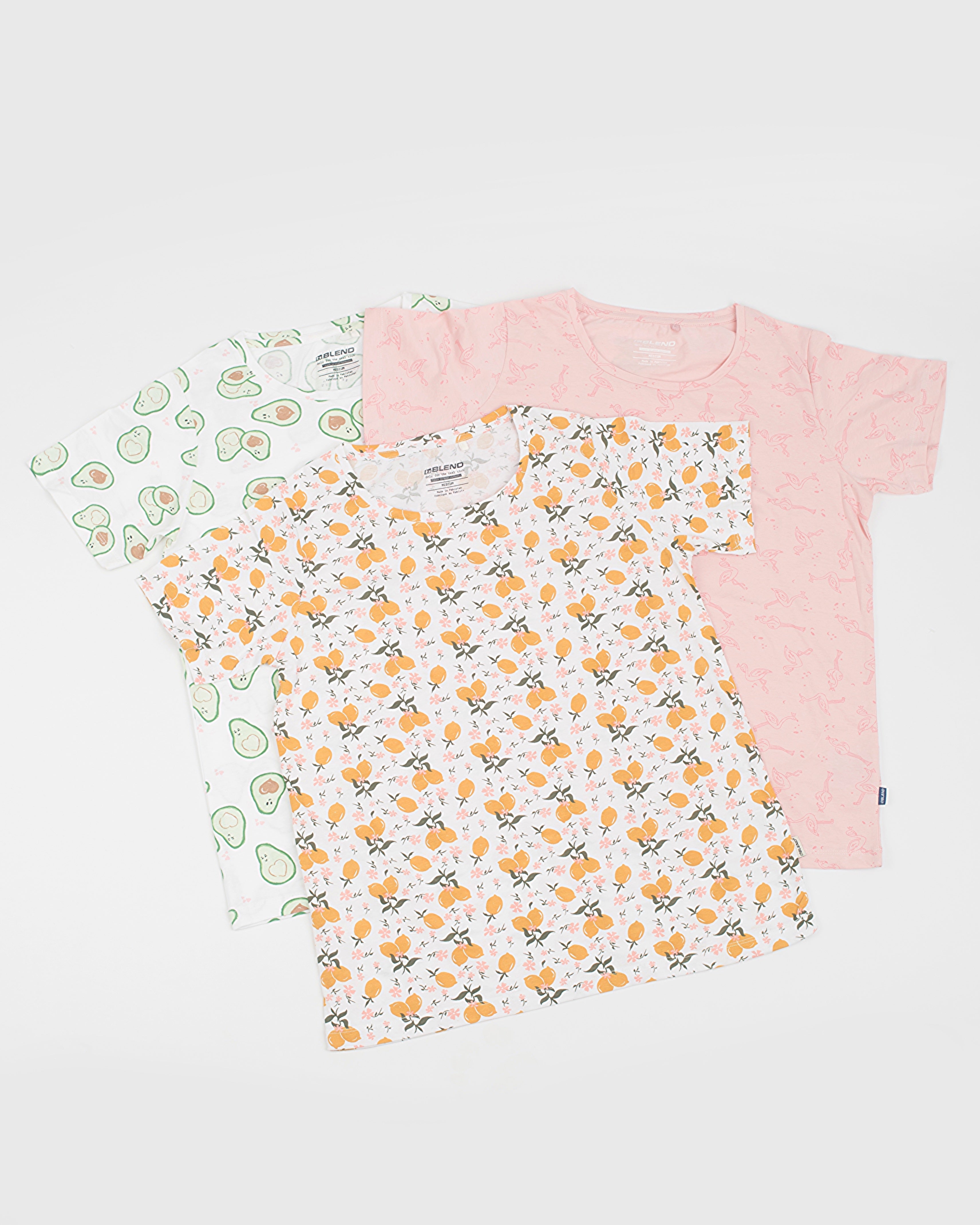 Pack Of 3 Printed Short Sleeve Tops Combo-3