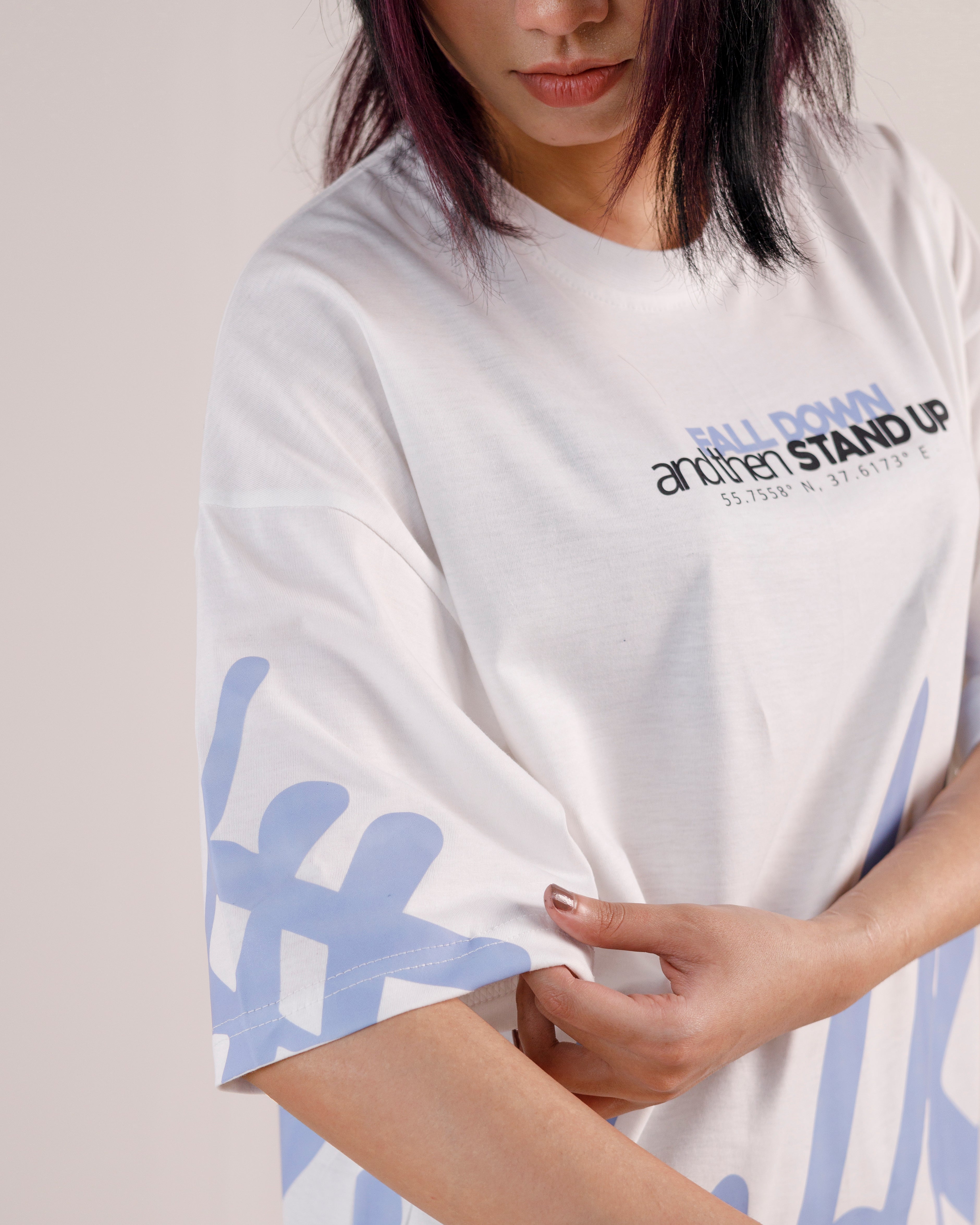 Fall Down Graphic Drop Shoulder Oversized Tee White