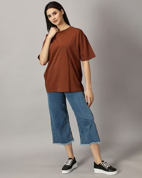 Womens Basic Oversized Drop Shoulder Tee Brownie