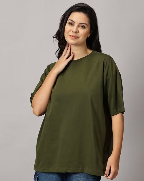 Womens Basic Oversized Drop Shoulder Tee Olive