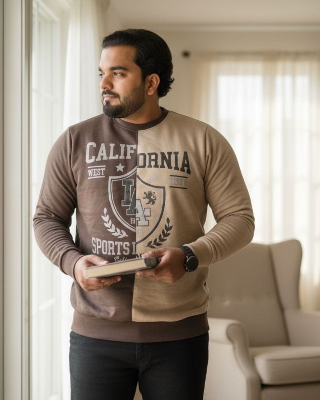 California Spliced Sweatshirt Brown&Beige Split