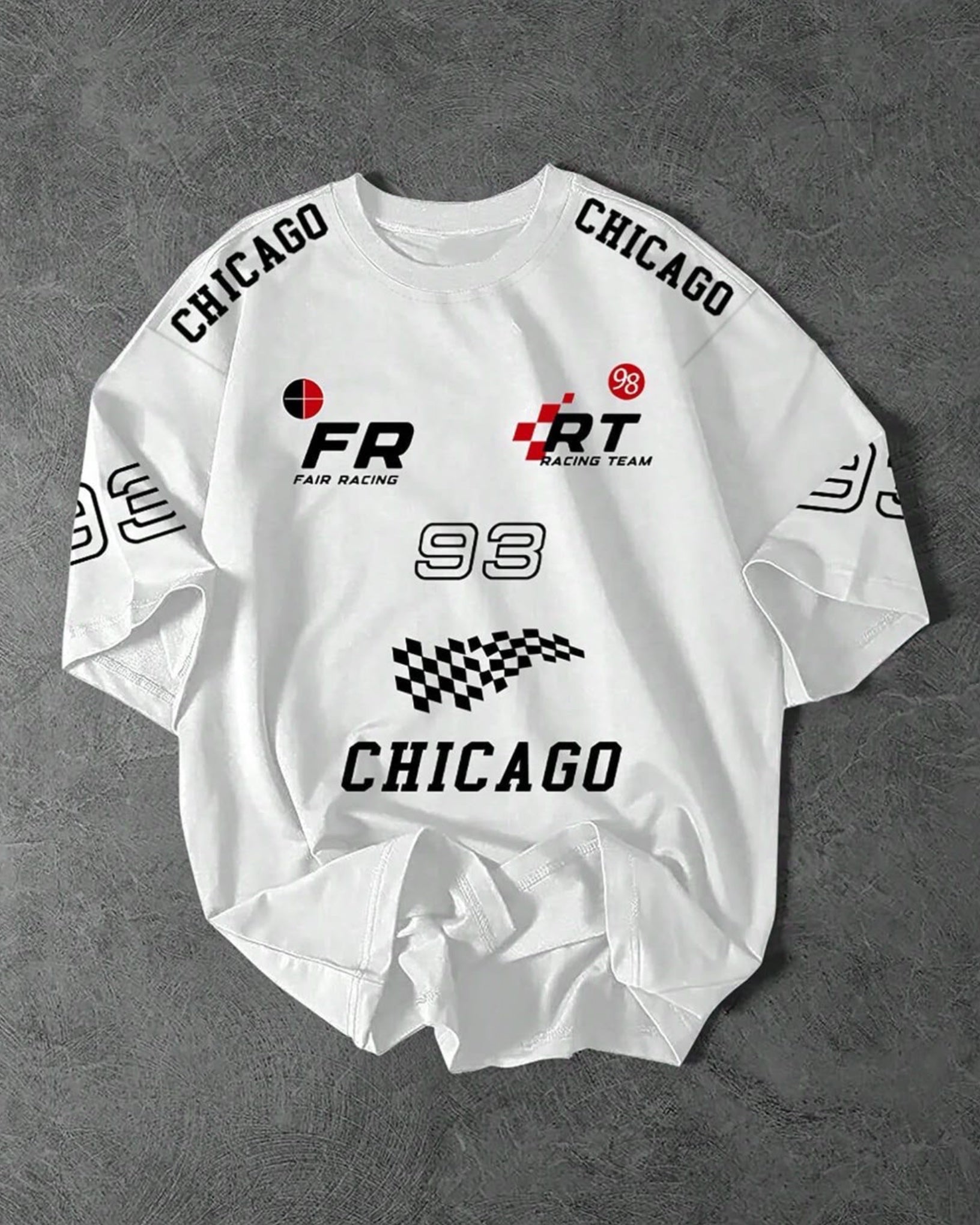 Team FR Chicago Graphic Drop Shoulder Oversized T-shirt White