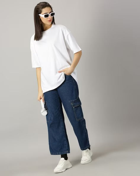 Womens Basic Oversized Drop Shoulder Tee White