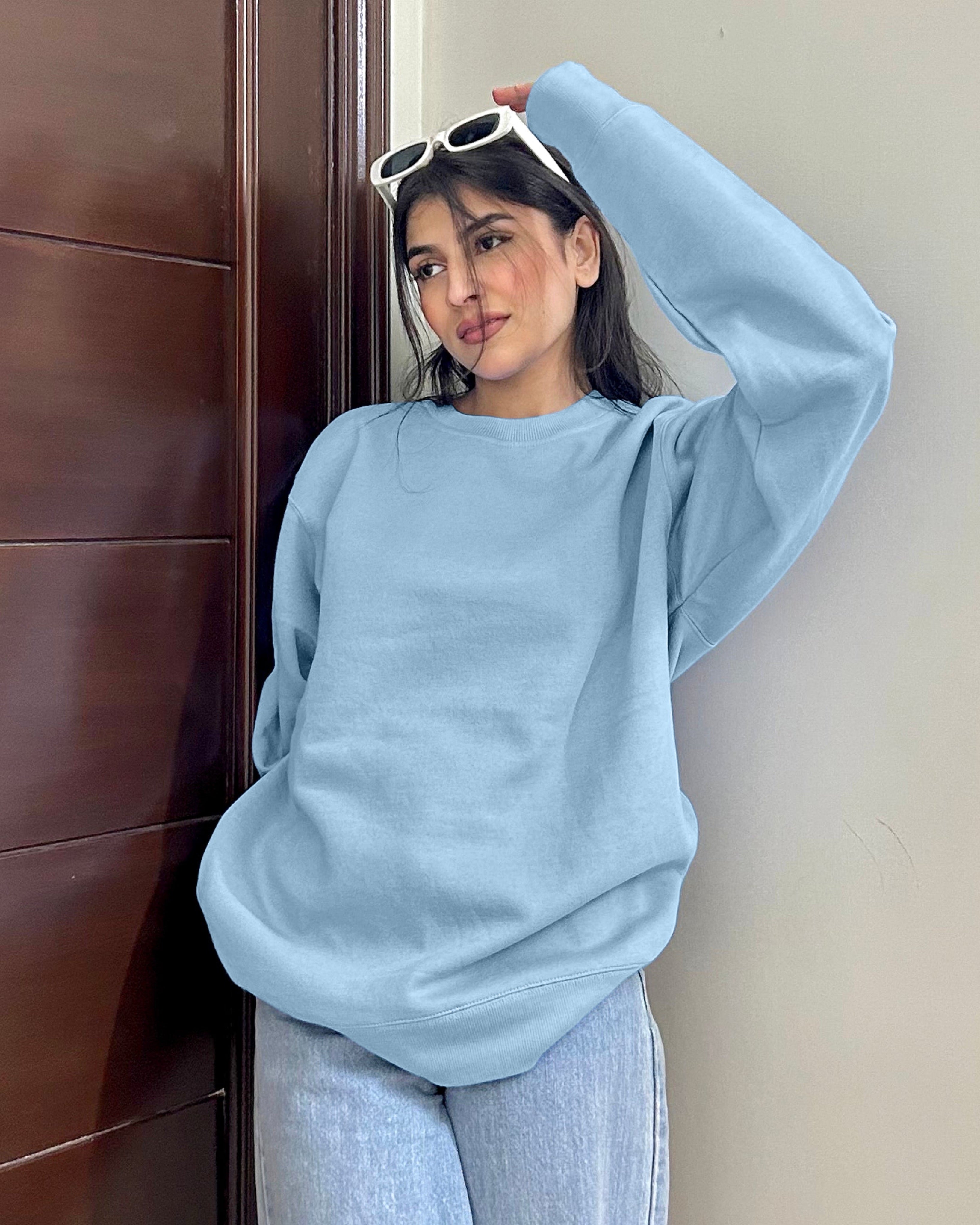 Premium Basic Oversized Fit Sweatshirt Sky Blue