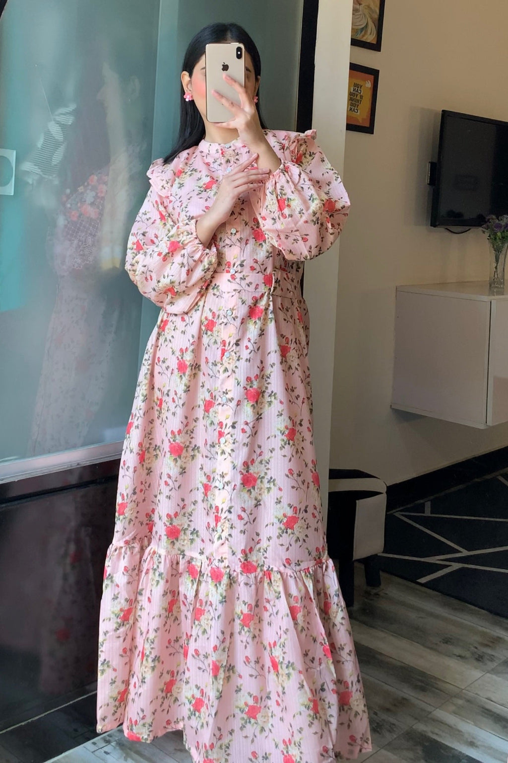 Pink Rose Floral Long Maxi Dress