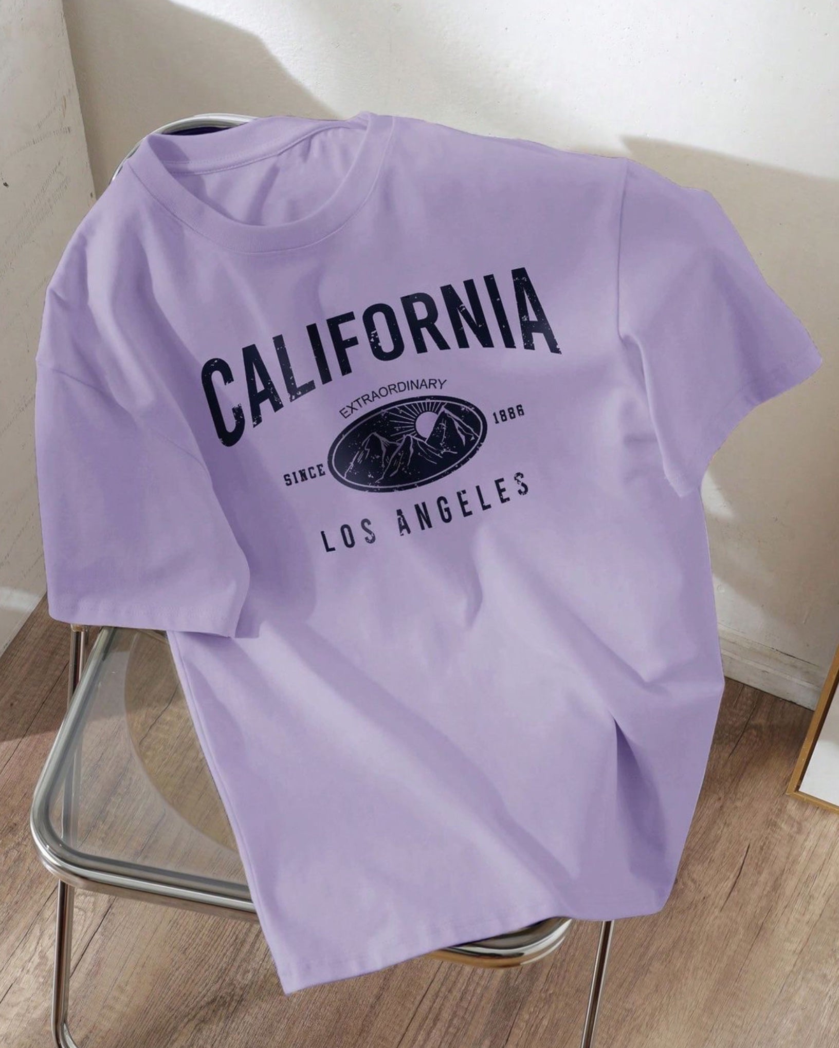 LA California Graphic Drop Shoulder Oversized T-shirt Lavender