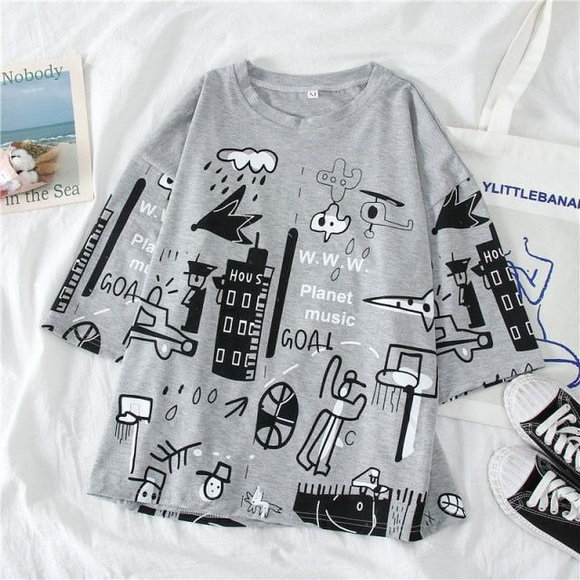 Planet Music City Graphic Drop Shoulder Oversized Tee