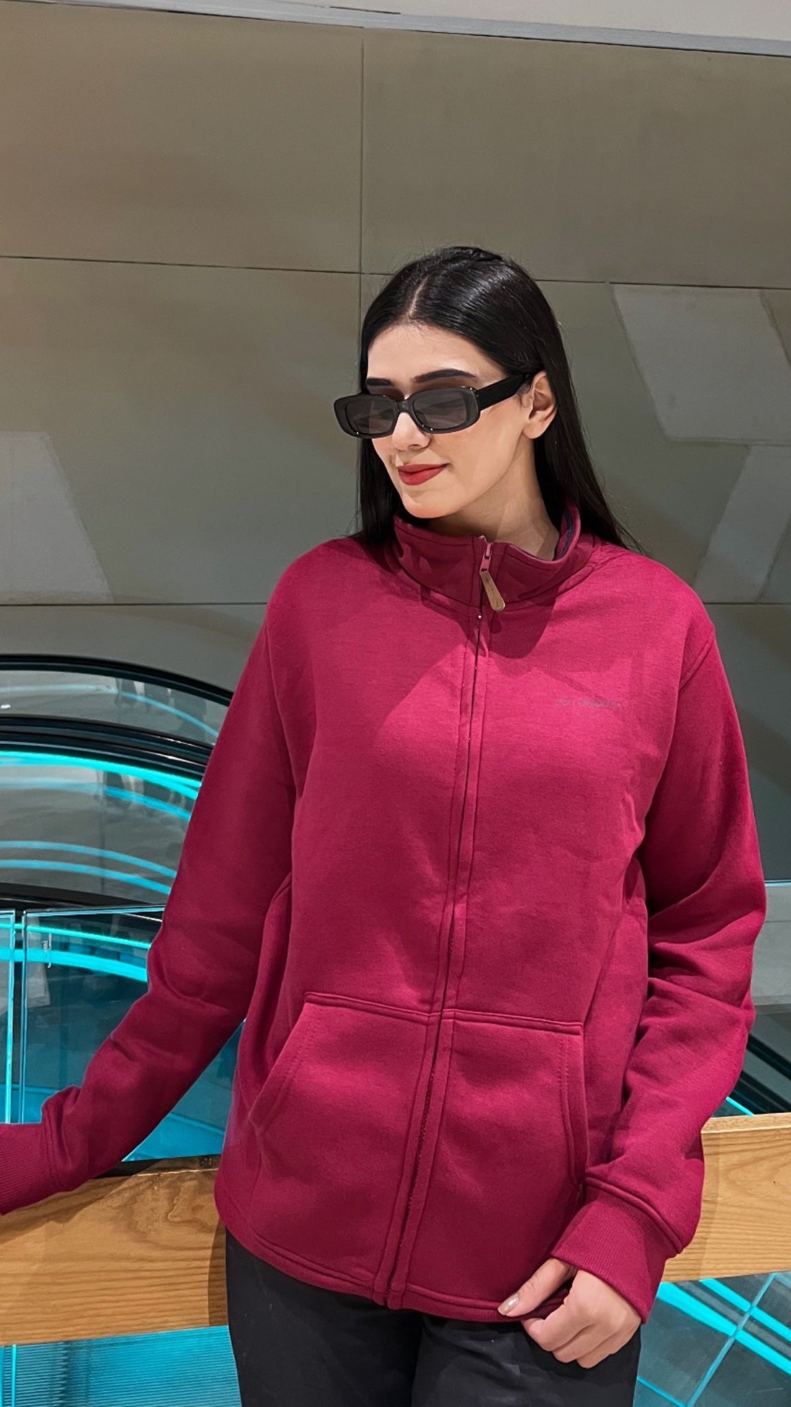 Mock Neck Zipper Jacket Maroon