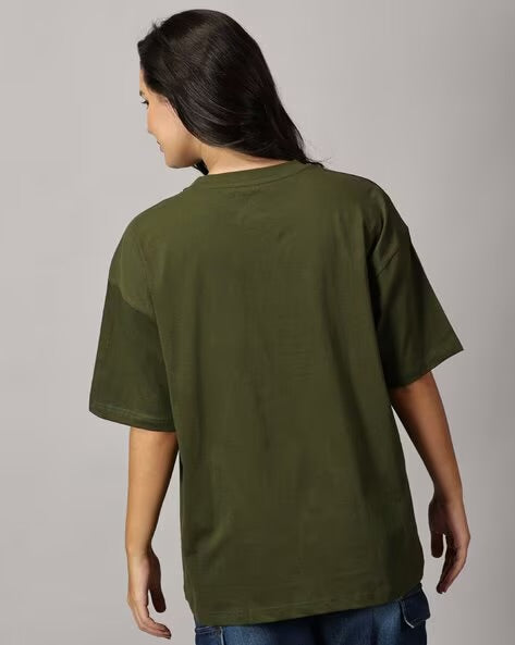 Womens Basic Oversized Drop Shoulder Tee Olive