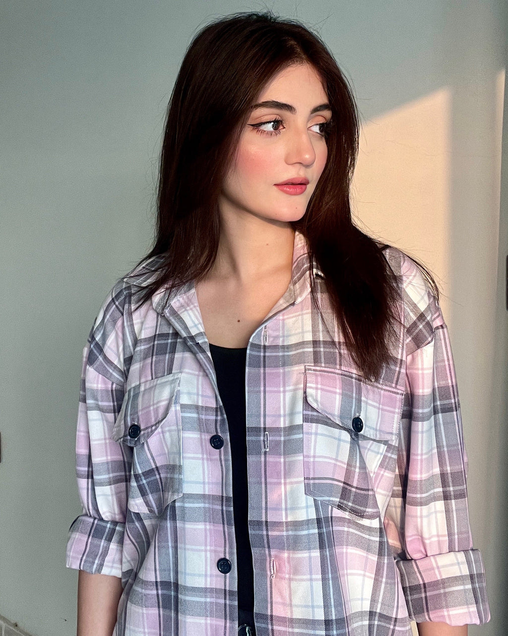 Fuscia Plaid Flannel Oversized Shacket