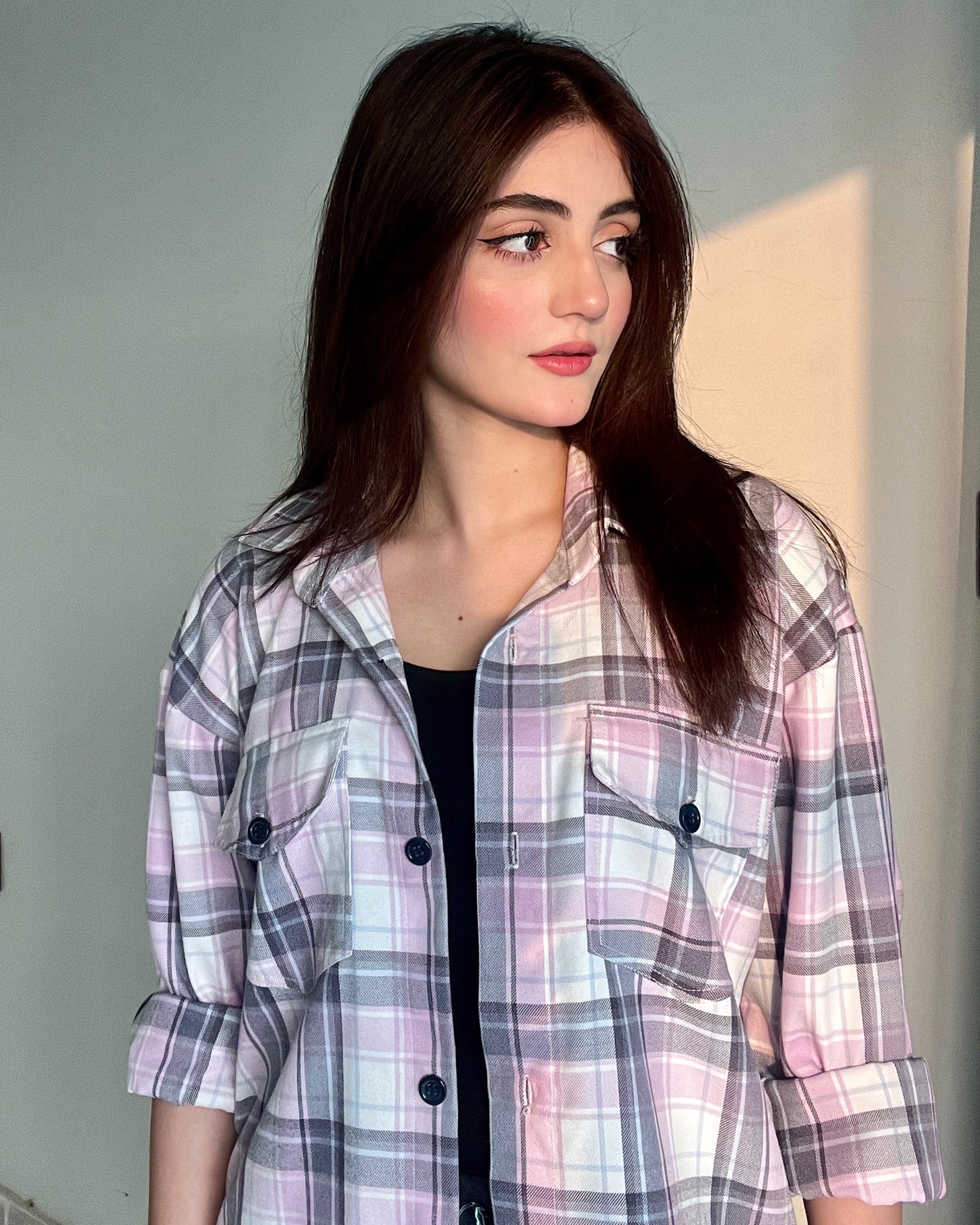 Fuscia Plaid Flannel Oversized Shacket