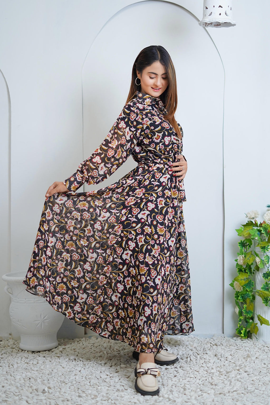 Iris Black Floral Printed Lawn Maxi Dress