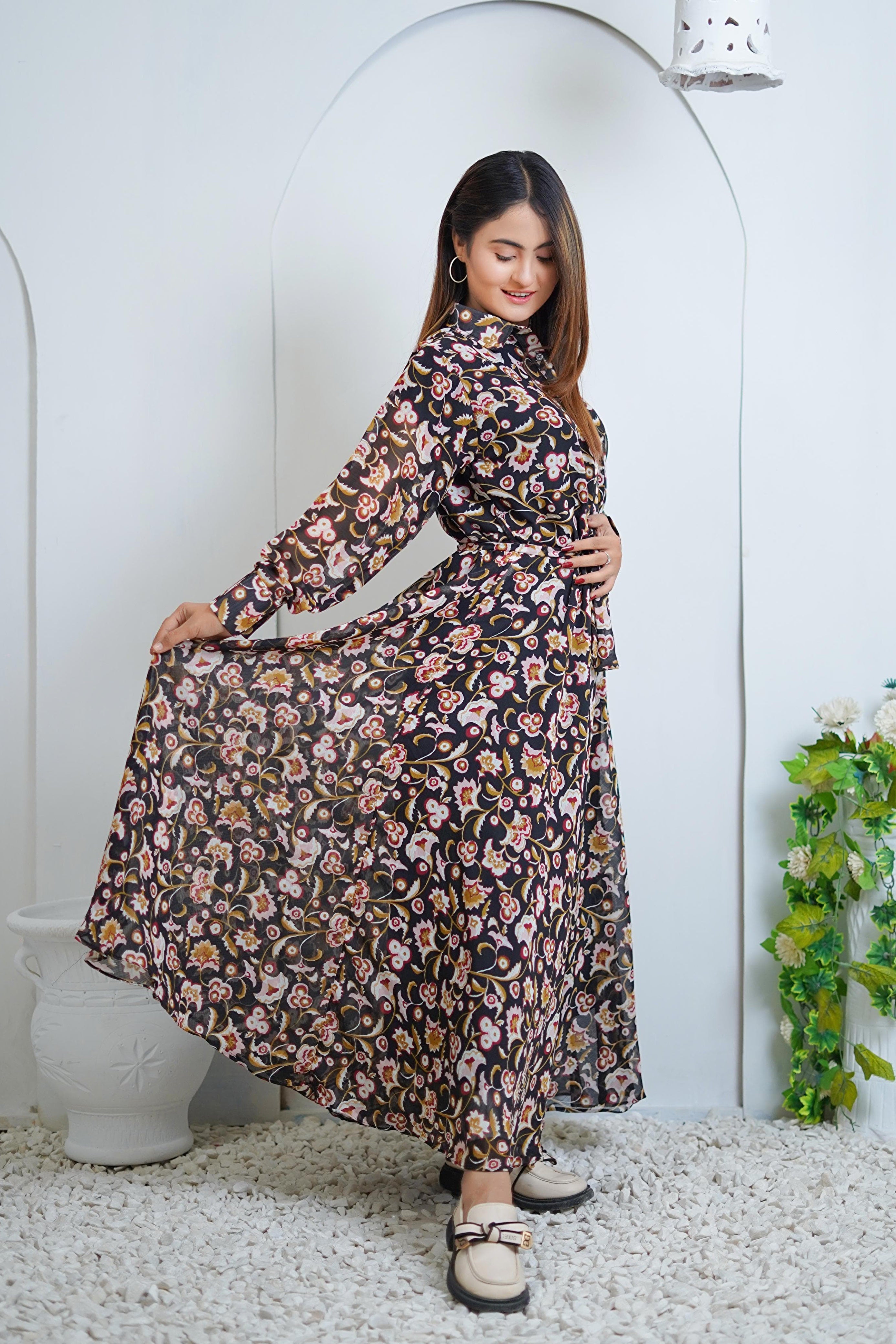 Iris Black Floral Printed Lawn Maxi Dress