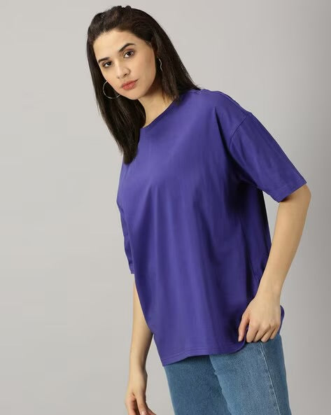 Womens Basic Oversized Drop Shoulder Tee Violet