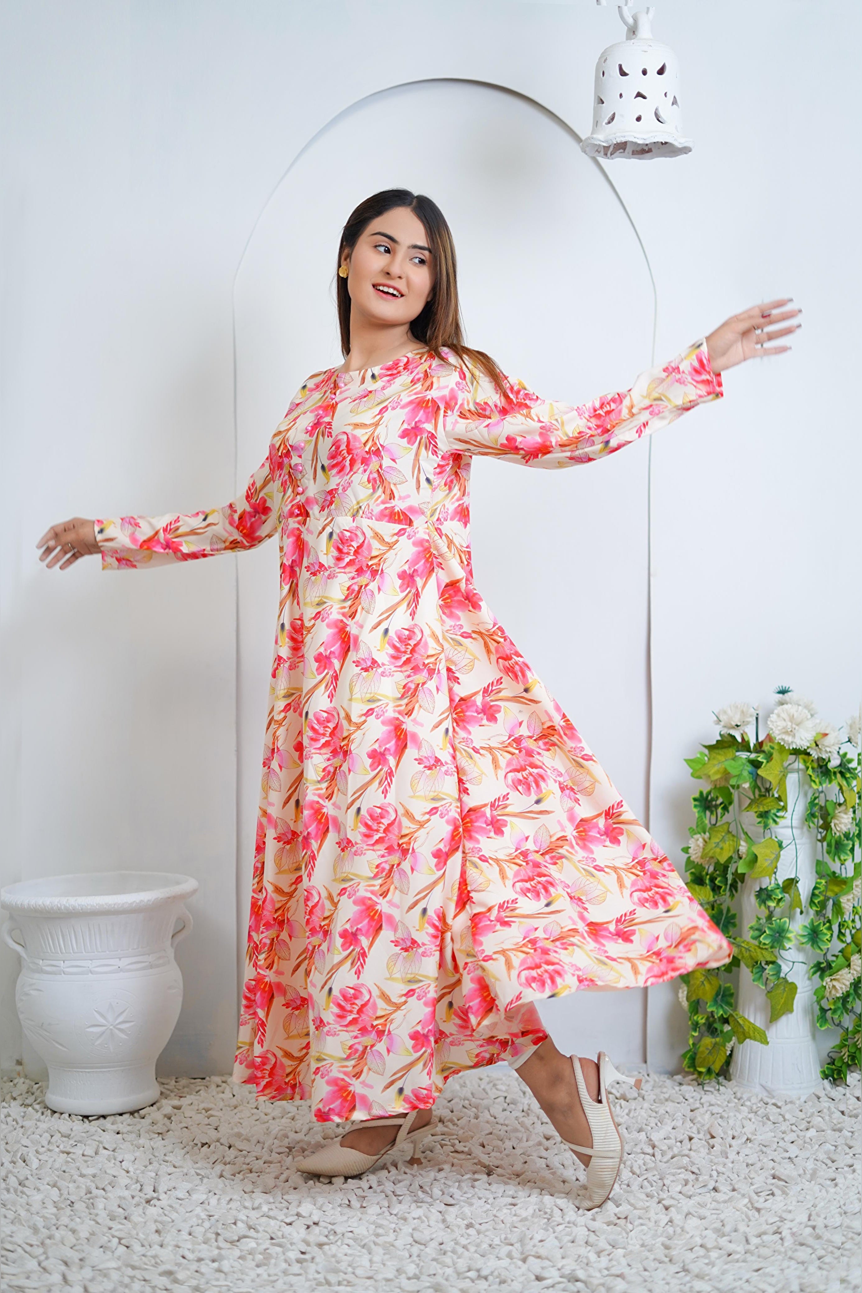 Camellia Floral Printed Lawn Maxi Dress