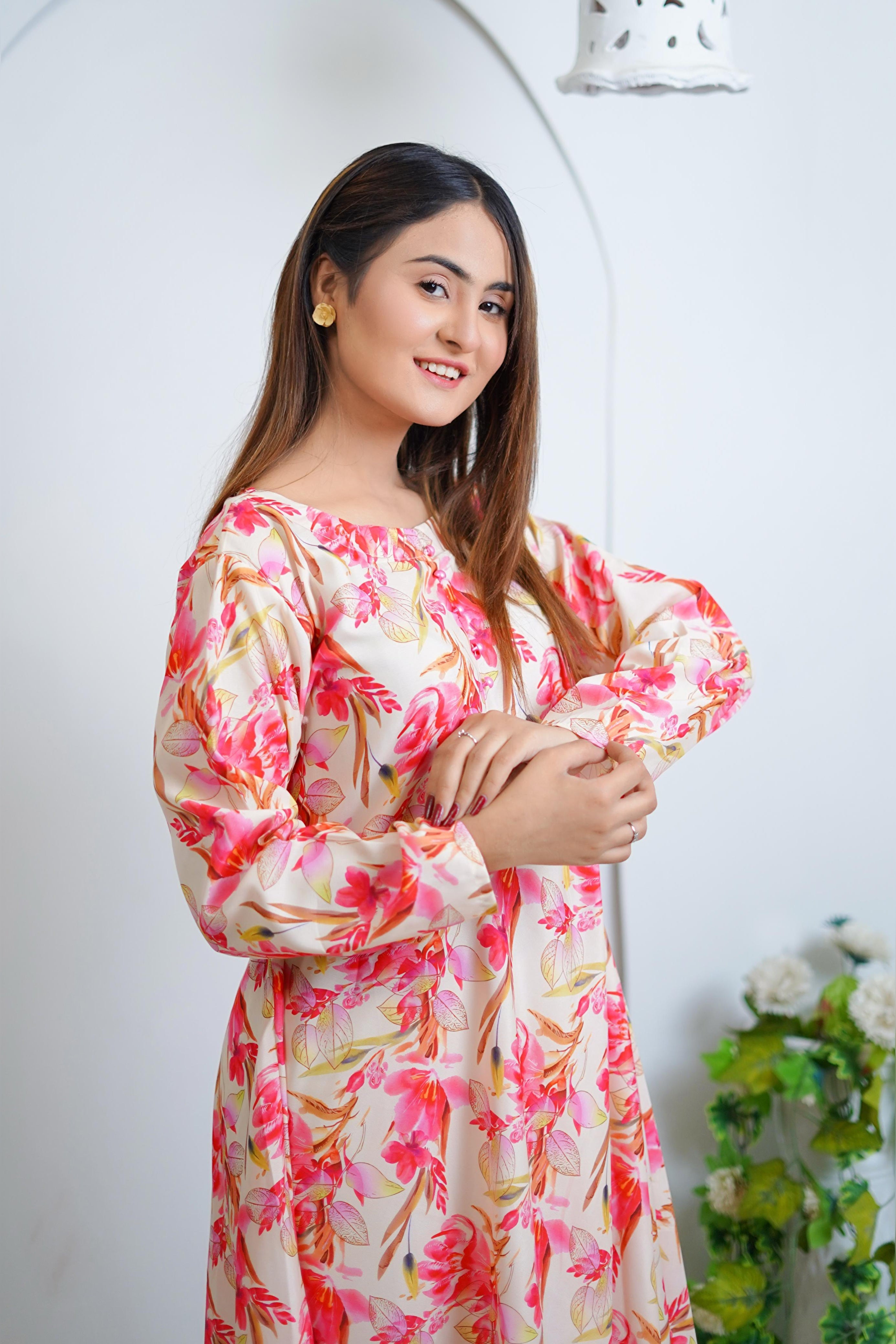 Camellia Floral Printed Lawn Maxi Dress