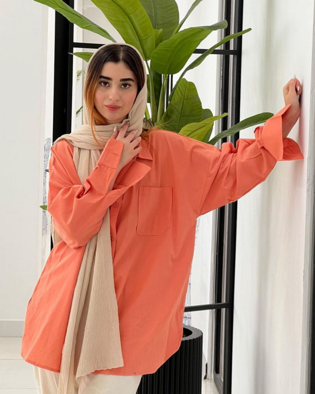 Button Up Pumpkin Orange Oversized Shirt