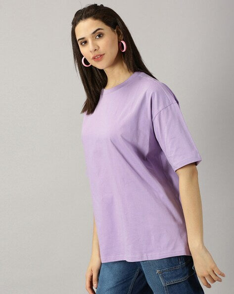 Womens Basic Oversized Drop Shoulder Tee Lavender