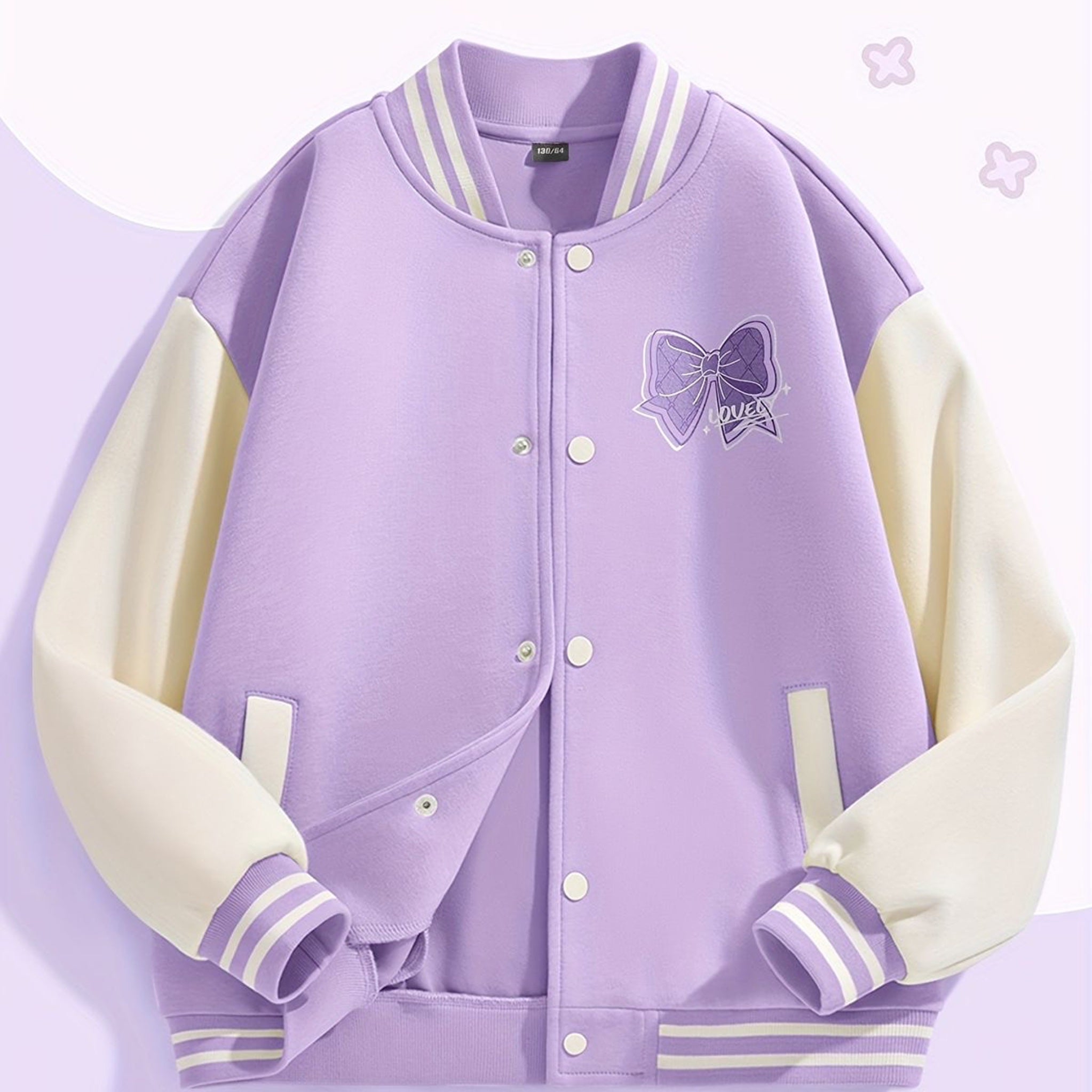 Lavender Graphic Button Down Baseball Varsity Bomber Jacket