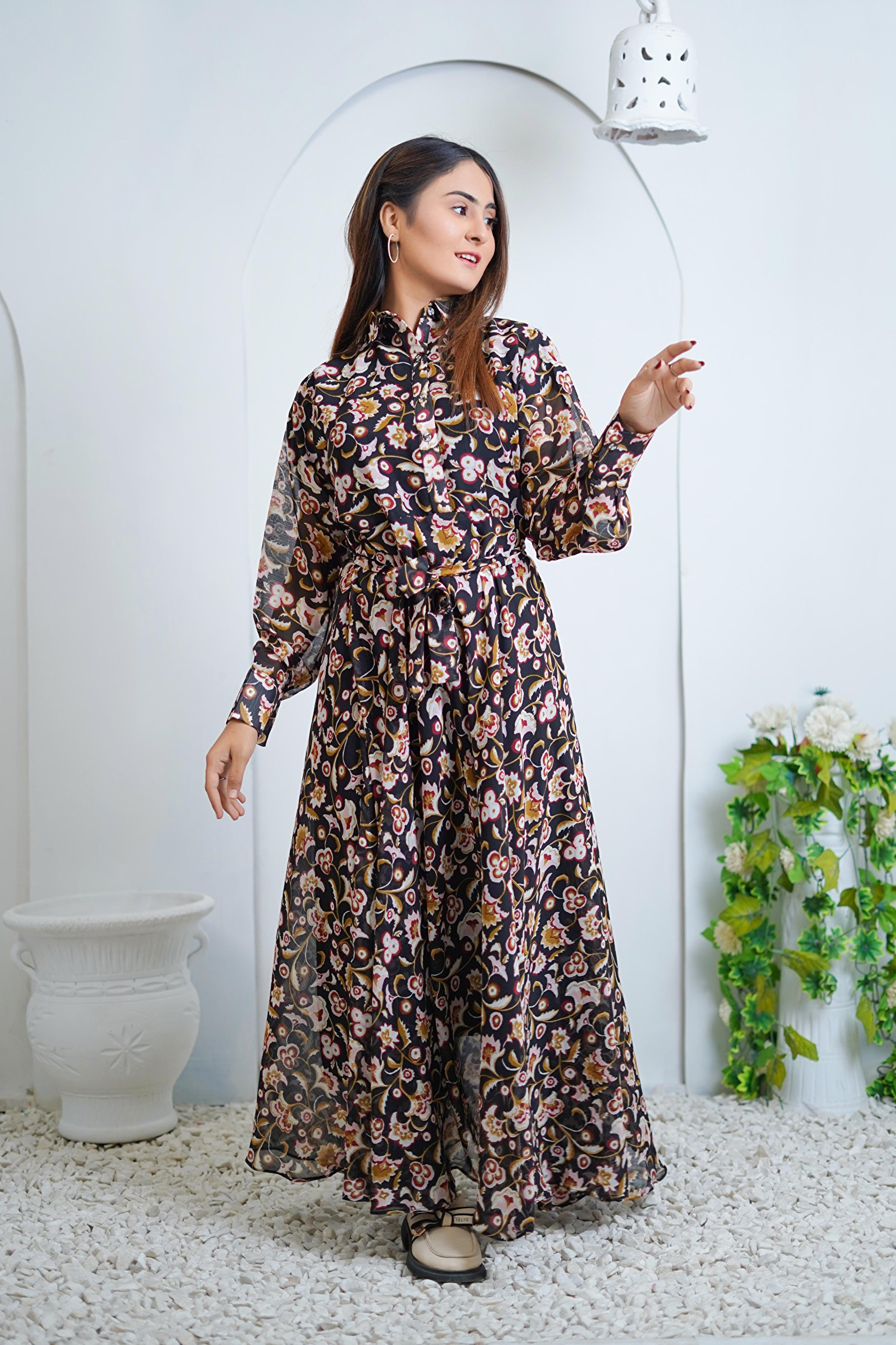 Iris Black Floral Printed Lawn Maxi Dress