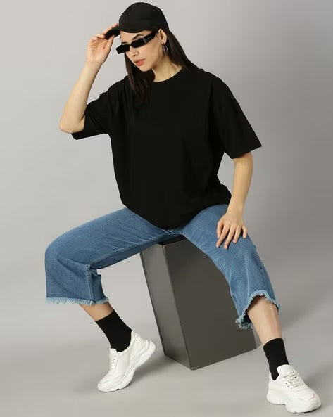 Womens Basic Oversized Drop Shoulder Tee Black