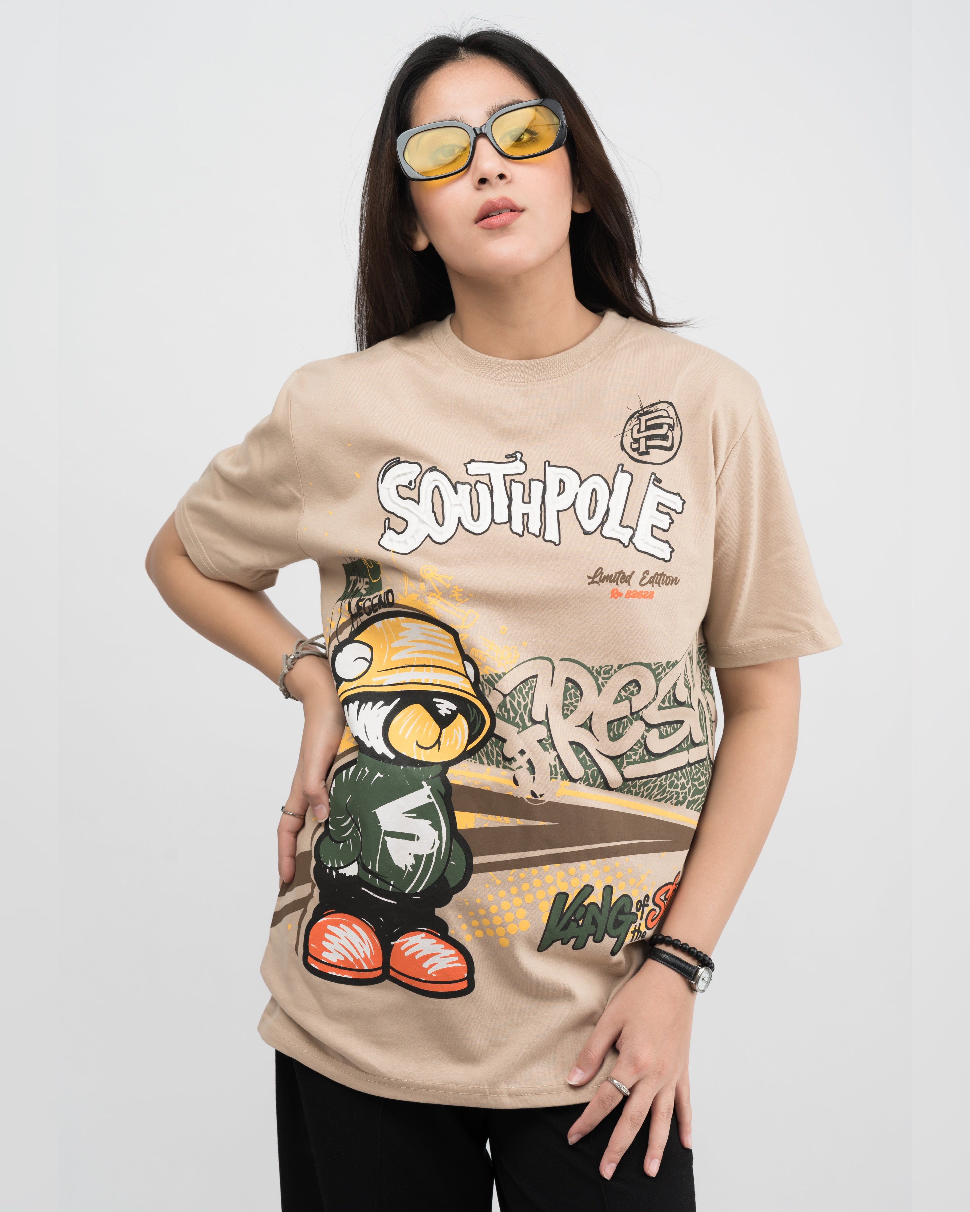 SouthPole Bear Graphic Drop Shoulder Oversized T-shirt