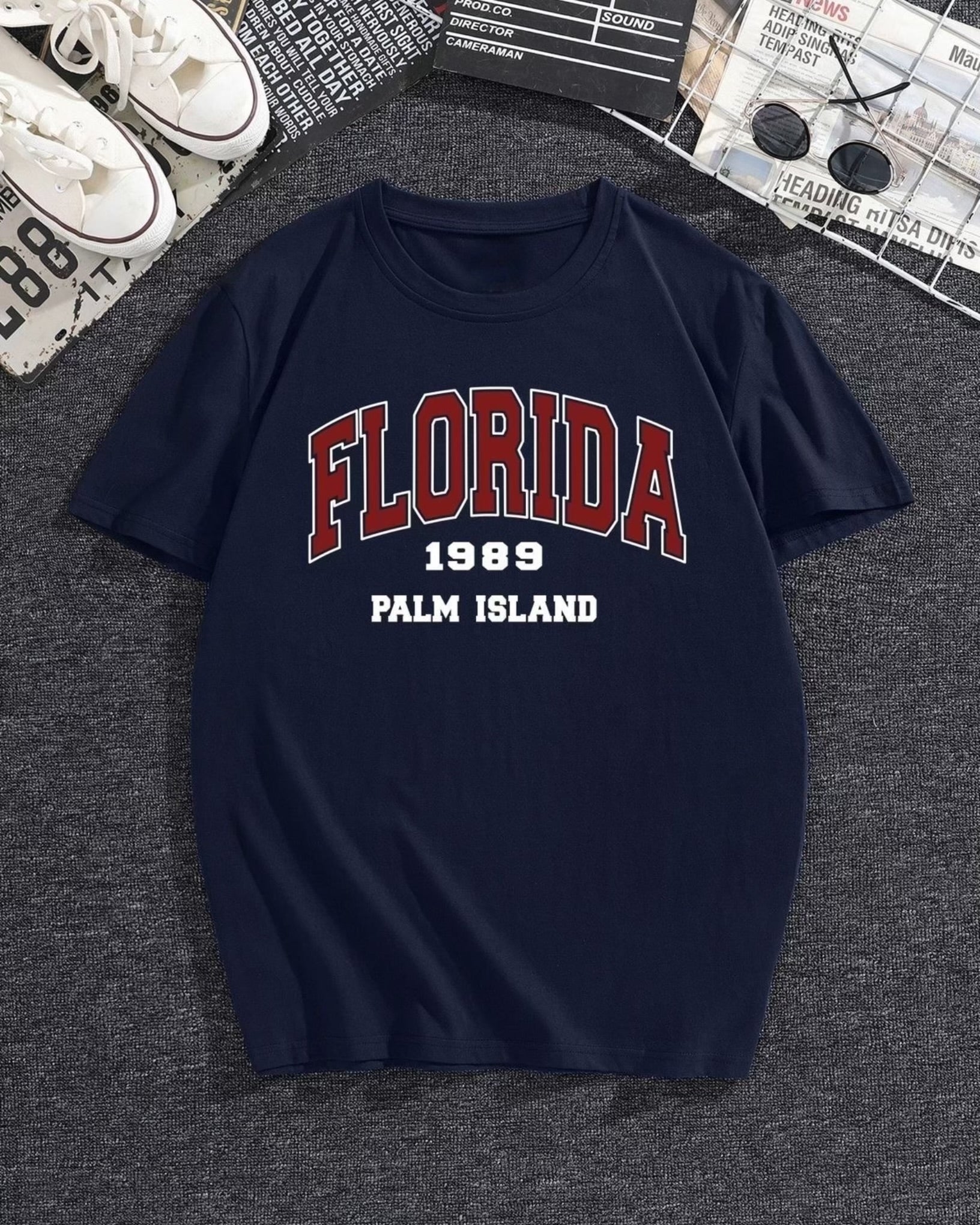 Florida Graphic Drop Shoulder Oversized T-shirt Navy
