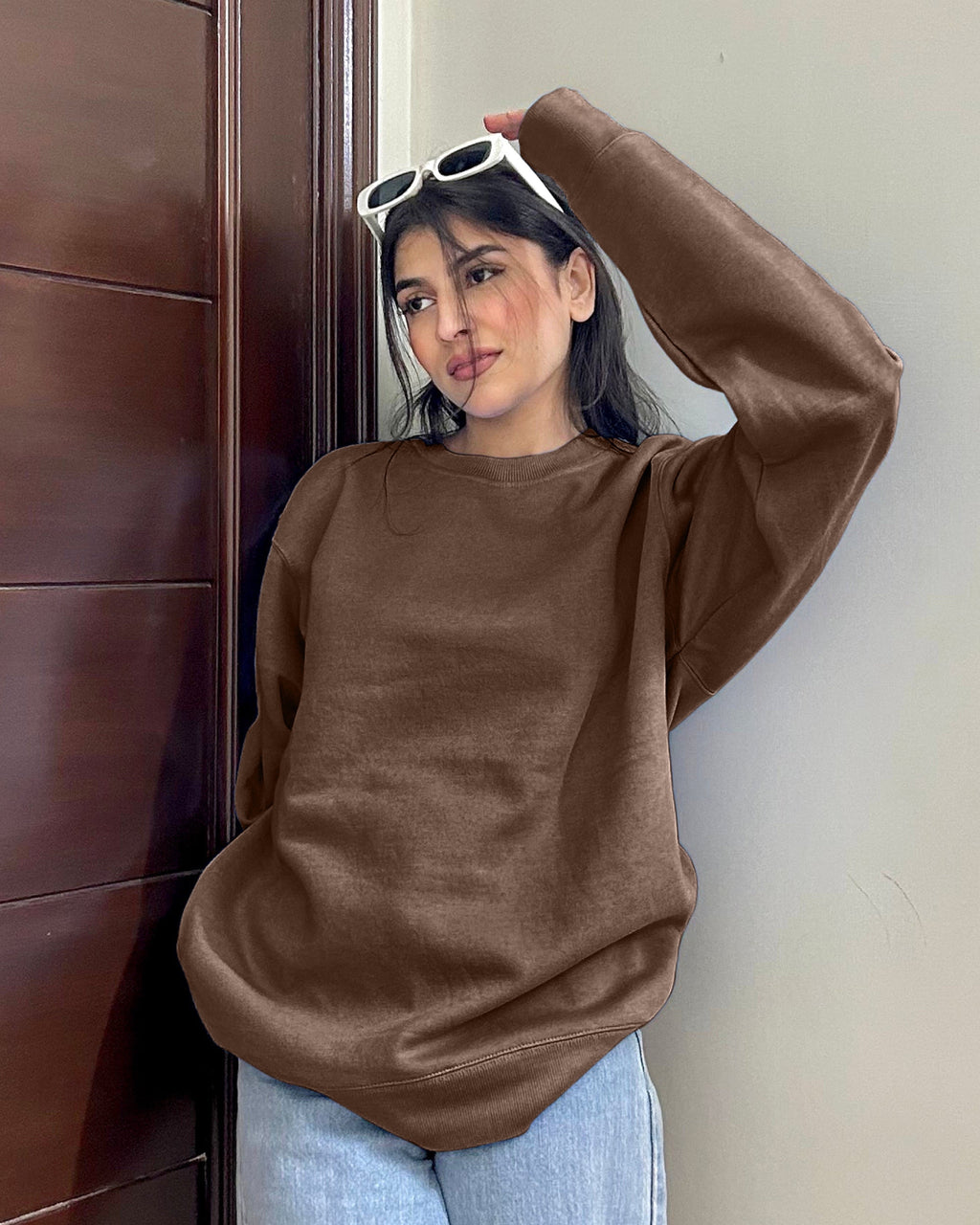 Premium Basic Oversized Fit Sweatshirt Brown