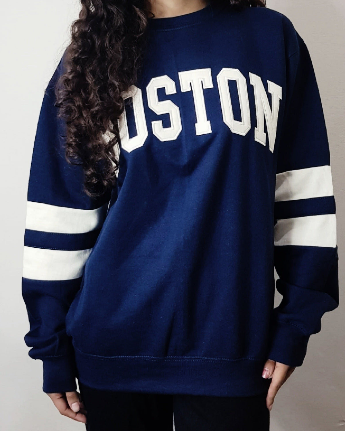 Boston Embroidered Contrast sleeve Sweatshirt