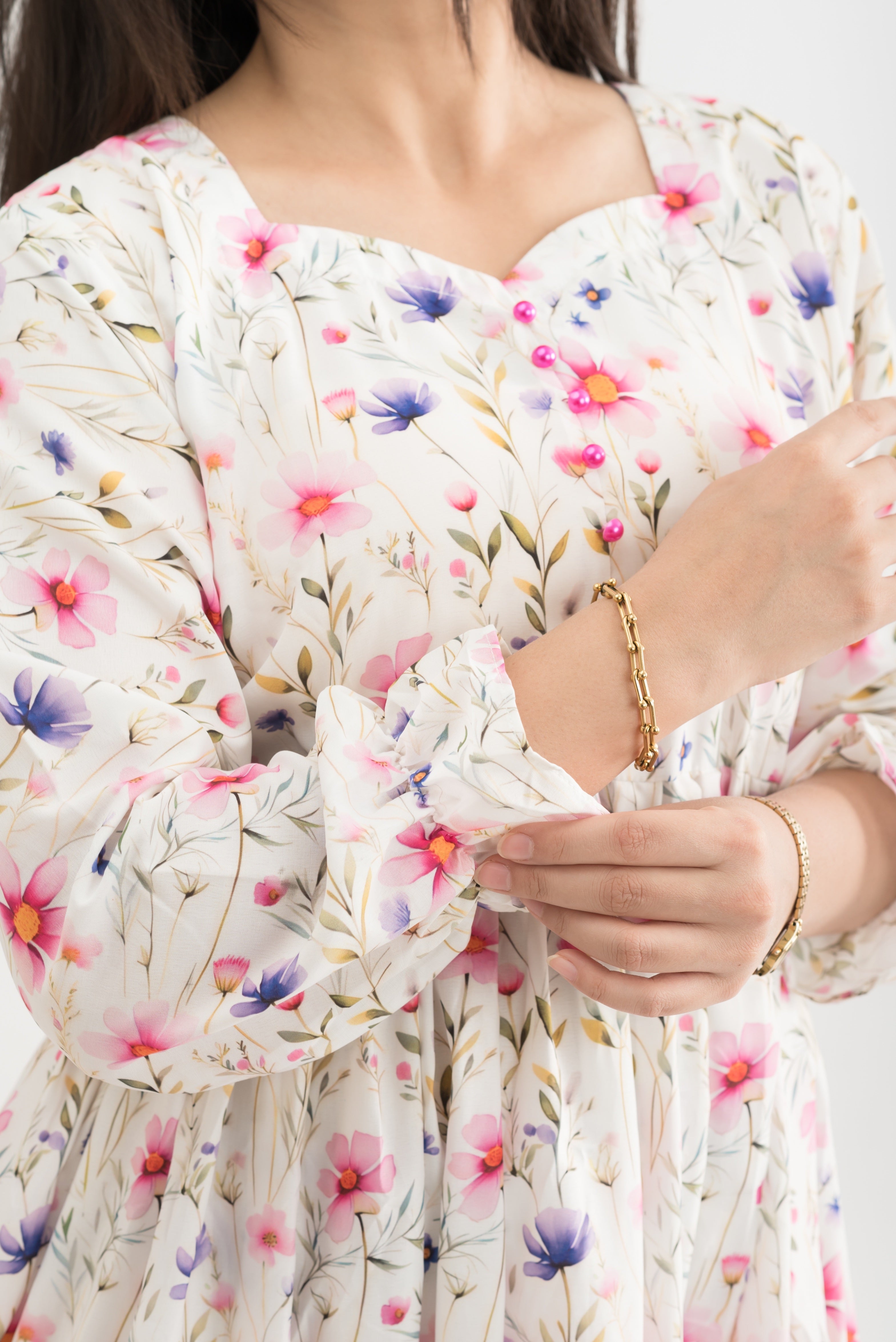 Lilly White Floral Printed Lawn Maxi Dress