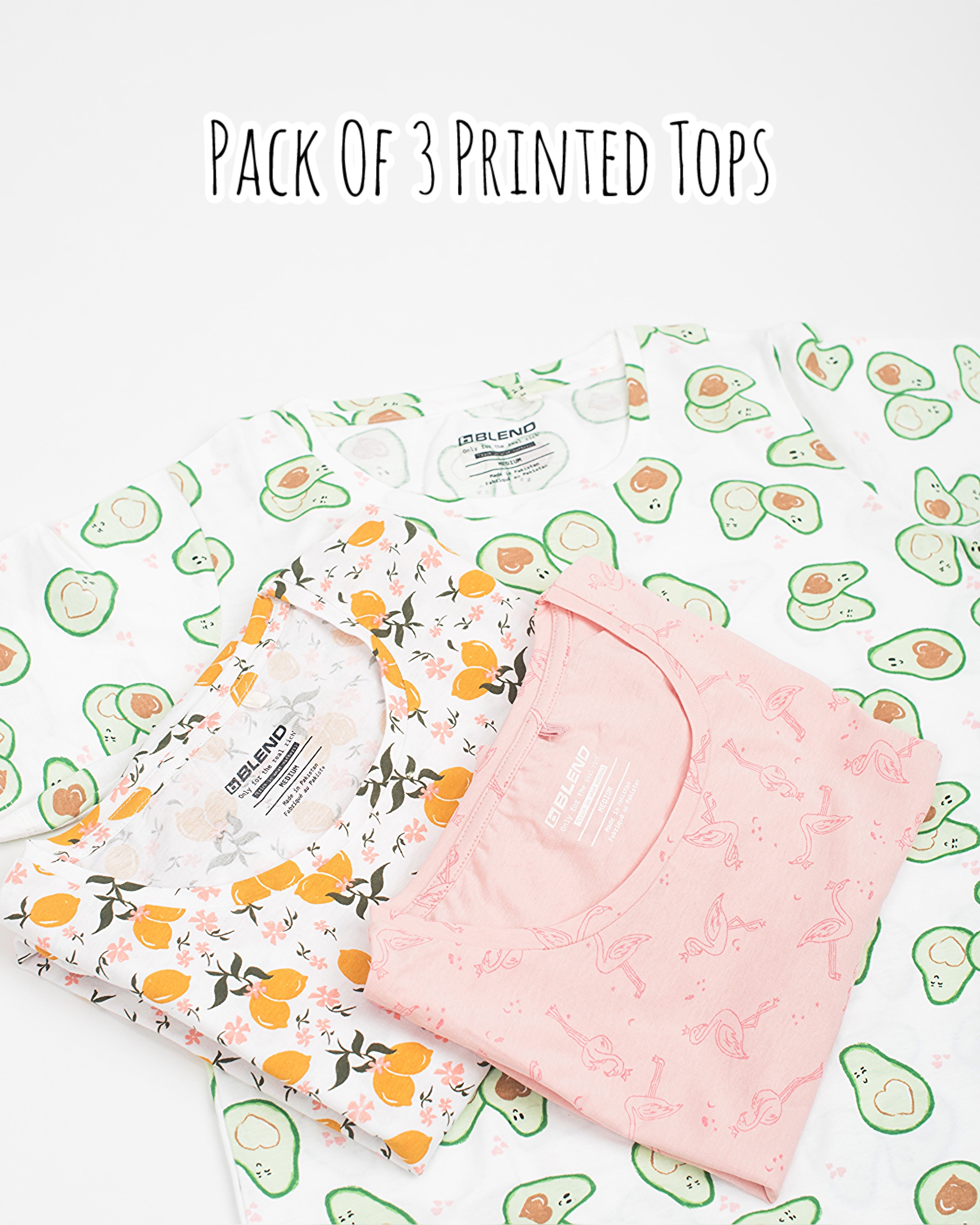 Pack Of 3 Printed Short Sleeve Tops Combo-3