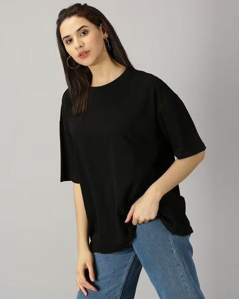 Womens Basic Oversized Drop Shoulder Tee Black