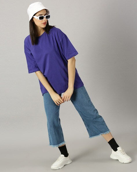 Womens Basic Oversized Drop Shoulder Tee Violet