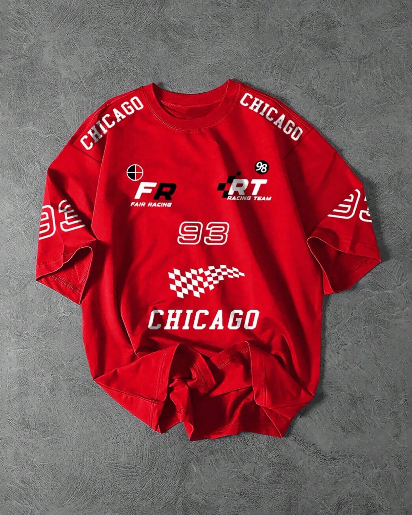 Team FR Chicago Graphic Drop Shoulder Oversized T-shirt RED