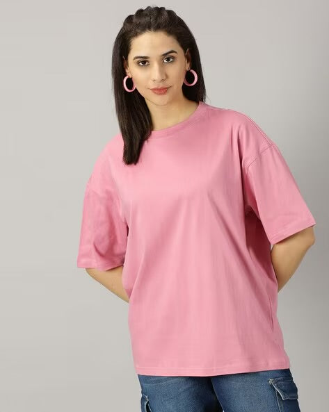 Womens Basic Oversized Drop Shoulder Tee Pink