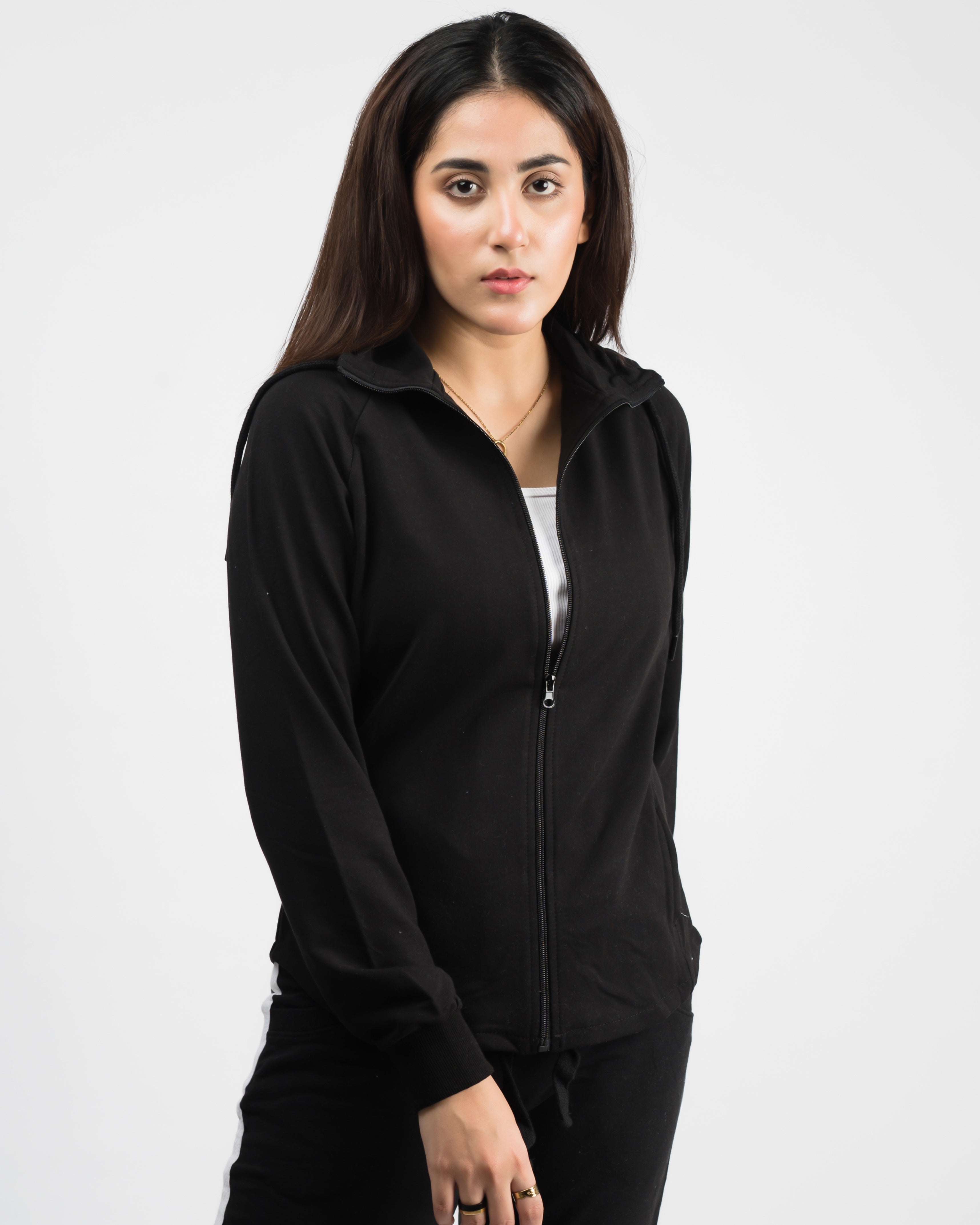 Classic Mock Neck Zipper Jacket Black