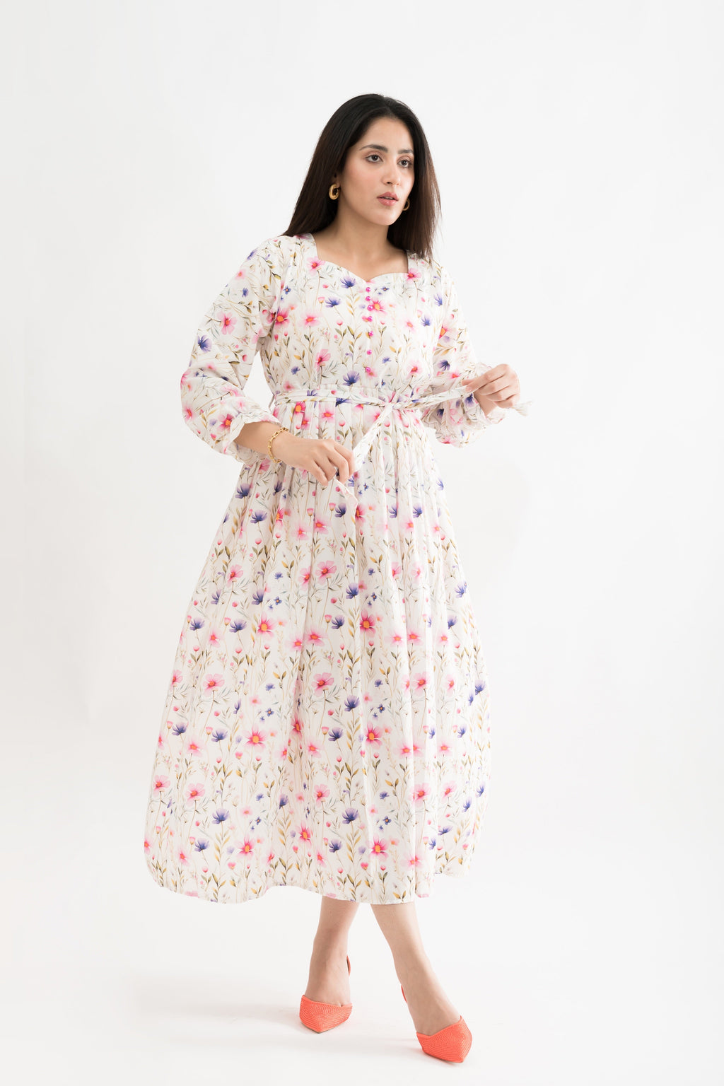 Lilly White Floral Printed Lawn Maxi Dress
